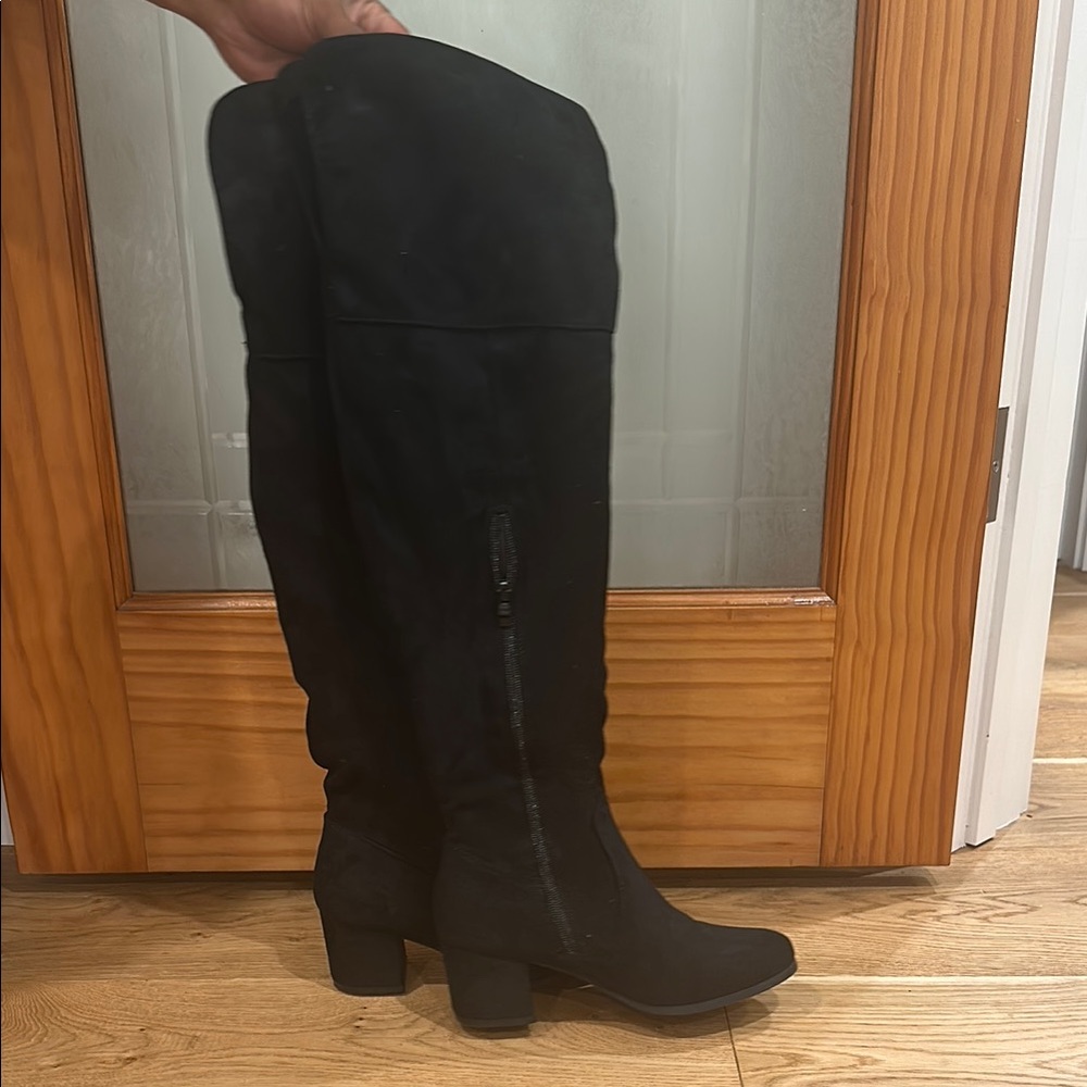 Black Over-the-Knee Boots - suede